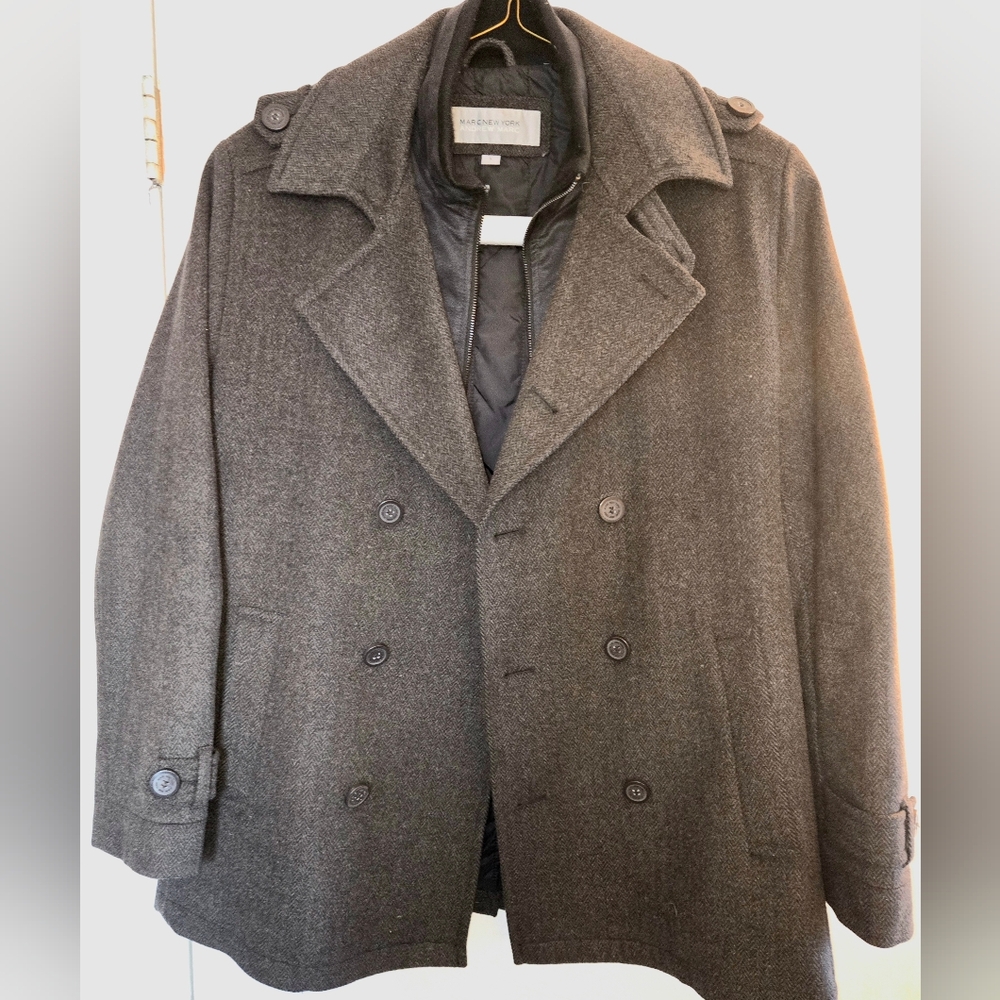 Marc New York Charcoal Men's wool-blend double-breasted Peacoat